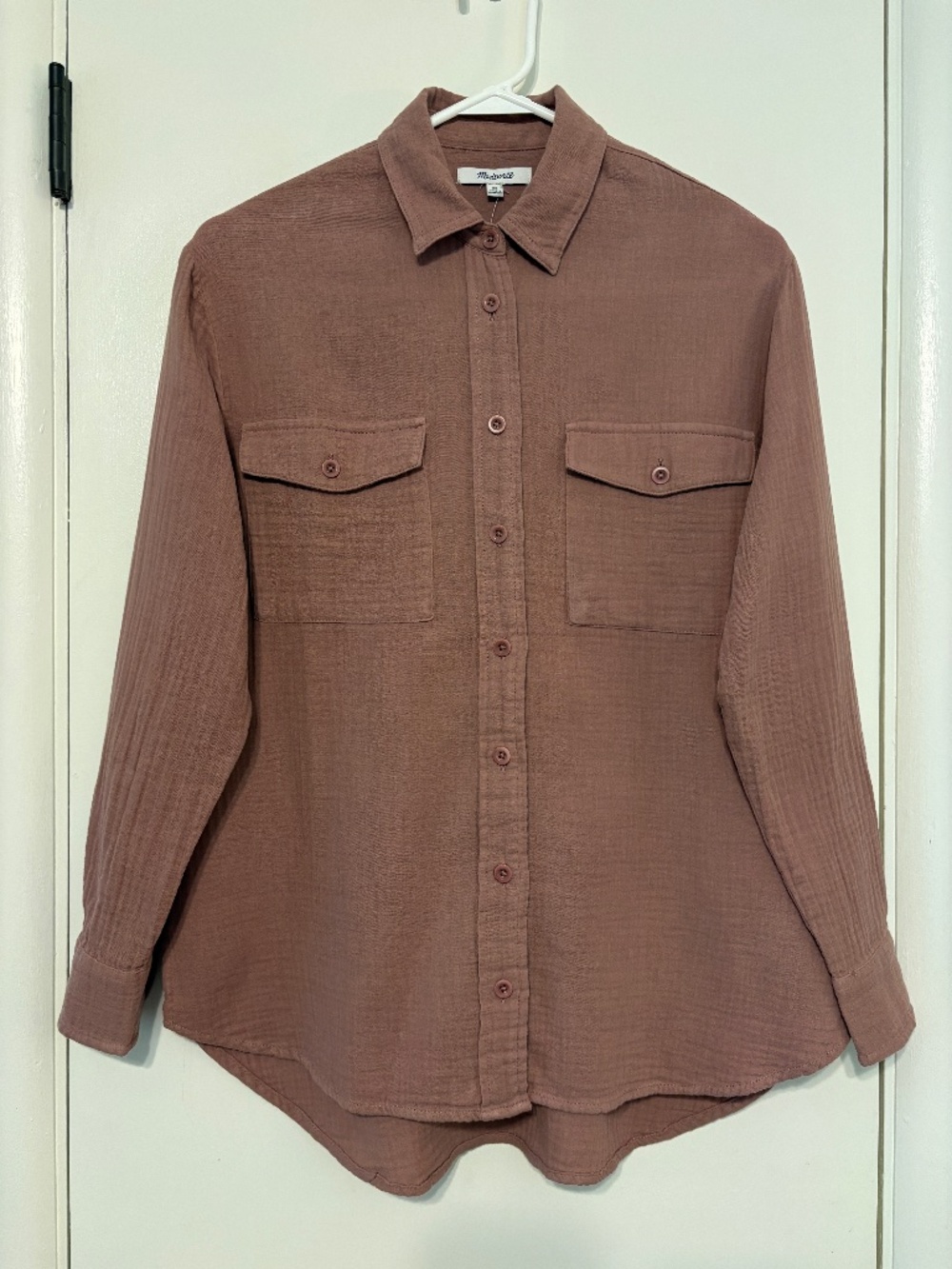 Madewell Women's Lightspun Flap-Pocket Oversized Ex-Boyfriend Shirt XS Mauve NWT